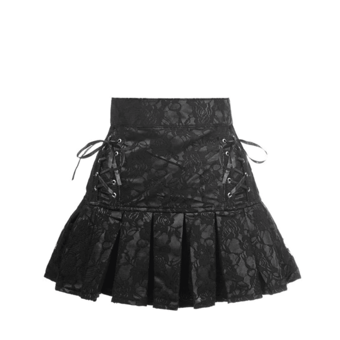 Black Lace Overlay Satin Lace-Up Skirt