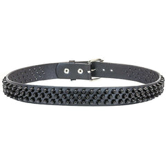 Black Leather Belt with 3 Row Black Cone Head Studs