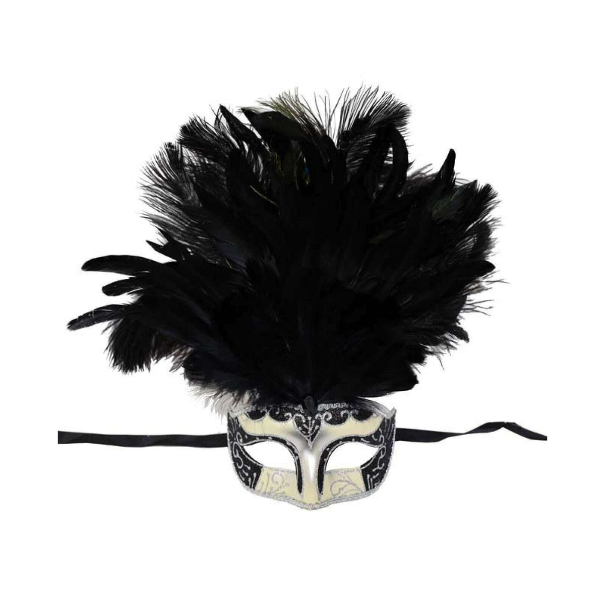 Black Masquerade Mask w/ Big Feathers