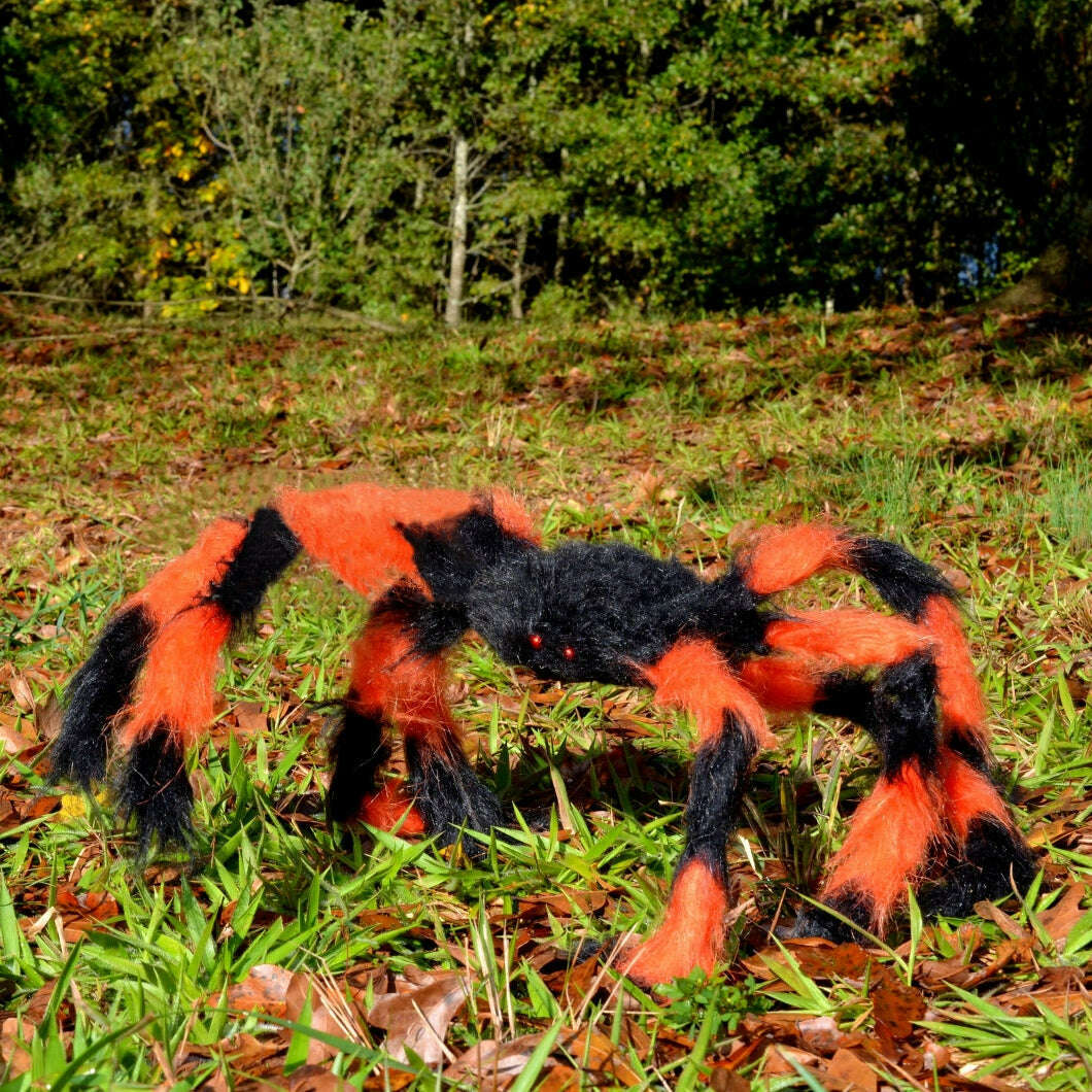 Black & Orange Scary Spider w/ Web Outdoor Decoration