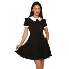 Black Short Sleeve Peter Pan Collar Mini Dress