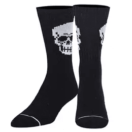 Black & White Pixel Skull Crew Length Socks