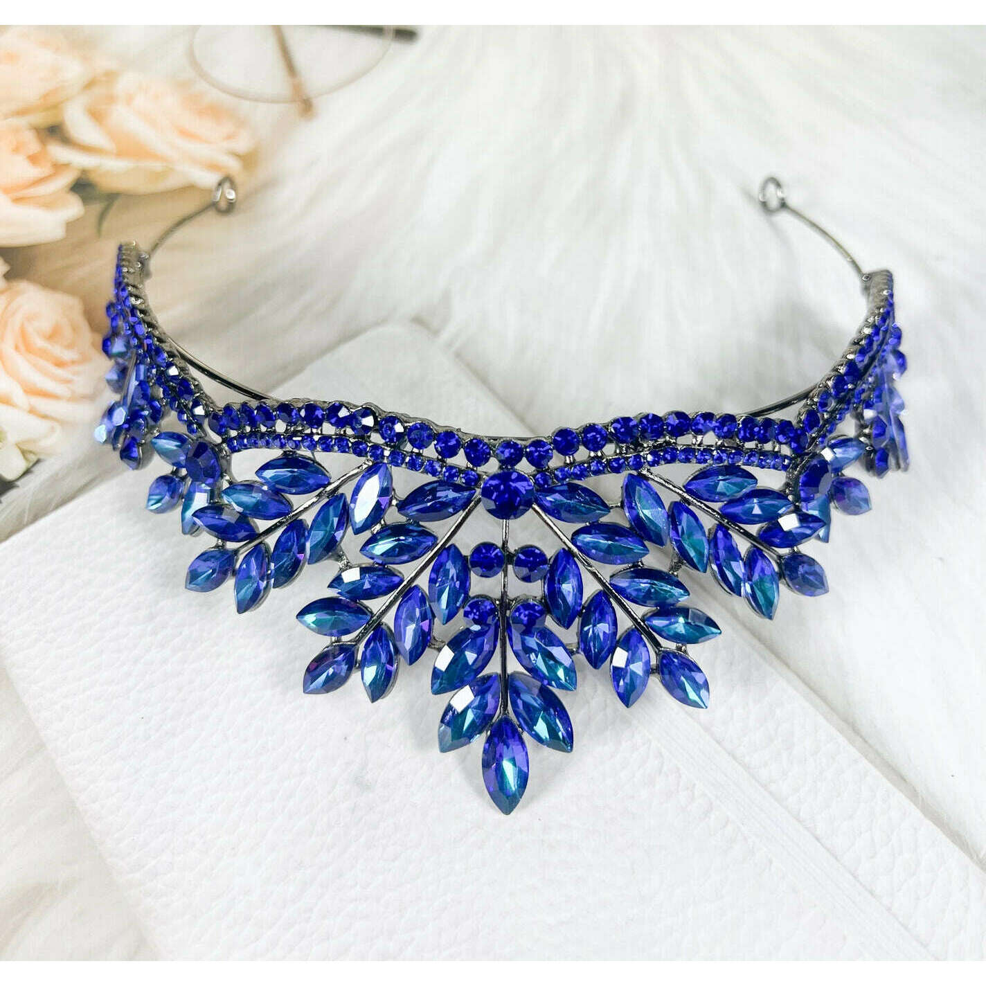 Blue Gemstone Leaf Tiara