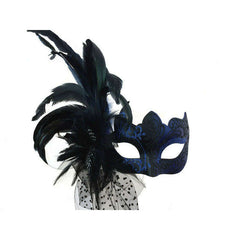 Blue Venetian Mask with Feather