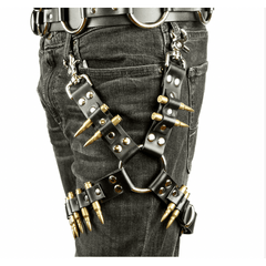 Brass Bullet Black Leather Leg Harness