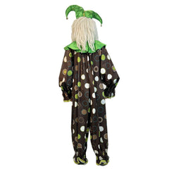 Brown and Green Polka Dot Clown Costume w/ Ruffle Collar and Jester Clown Hat