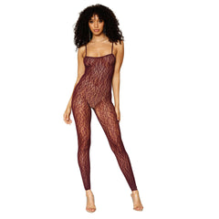 Burgundy Leopard Fishnet Catsuit Bodysuit