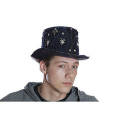 Burning Man Peacock Blue Sequin Top Hat w/ Spiked Goggles