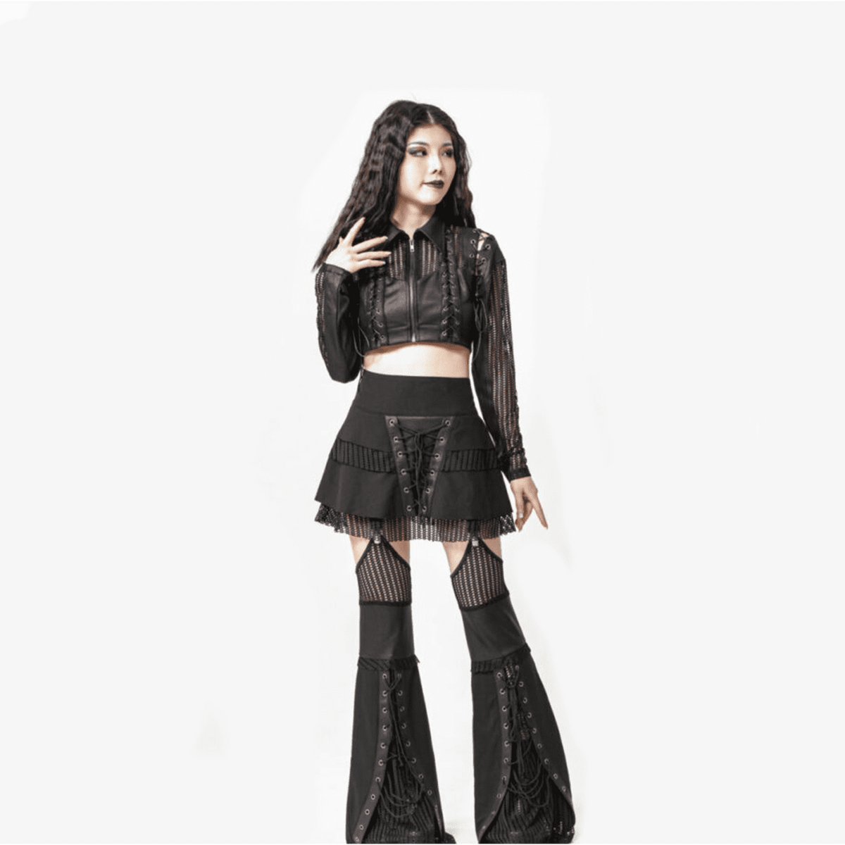 Captivating Fishnet Laced Layered Skirt & Detachable Leg Warmers