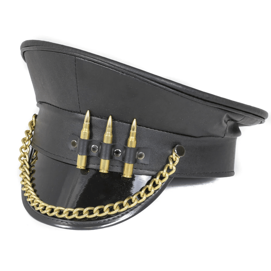 Chained Black Leather Bullet Captain Hat