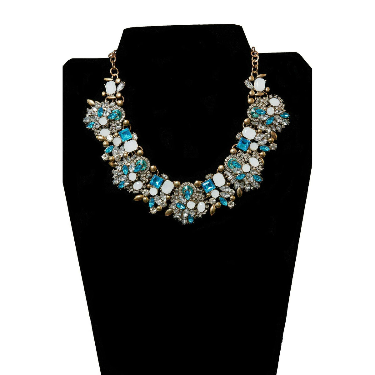 Clear Blue Jeweled Regency Cluster Collar Necklace