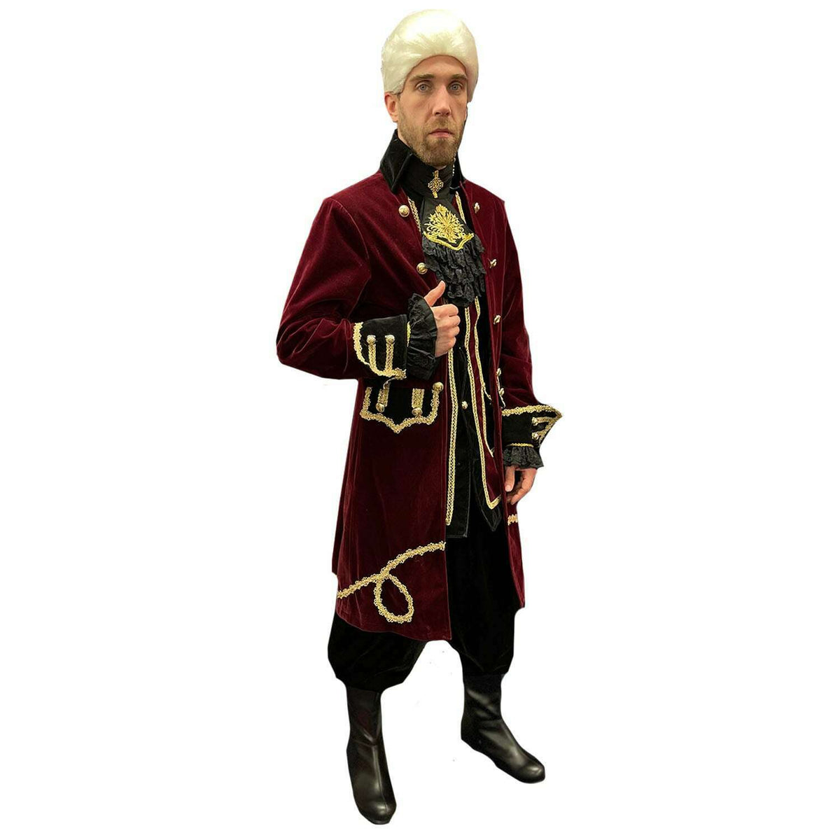 Colonial Men's Burgundy Velvet Historical Costume