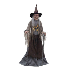 Creepy Cackling Witch w/ LED Eyes Animated Decoration Prop