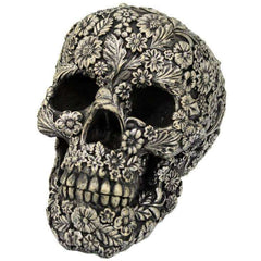 Day of the Dead Cold Cast Antique Finish Resin Floral Skull