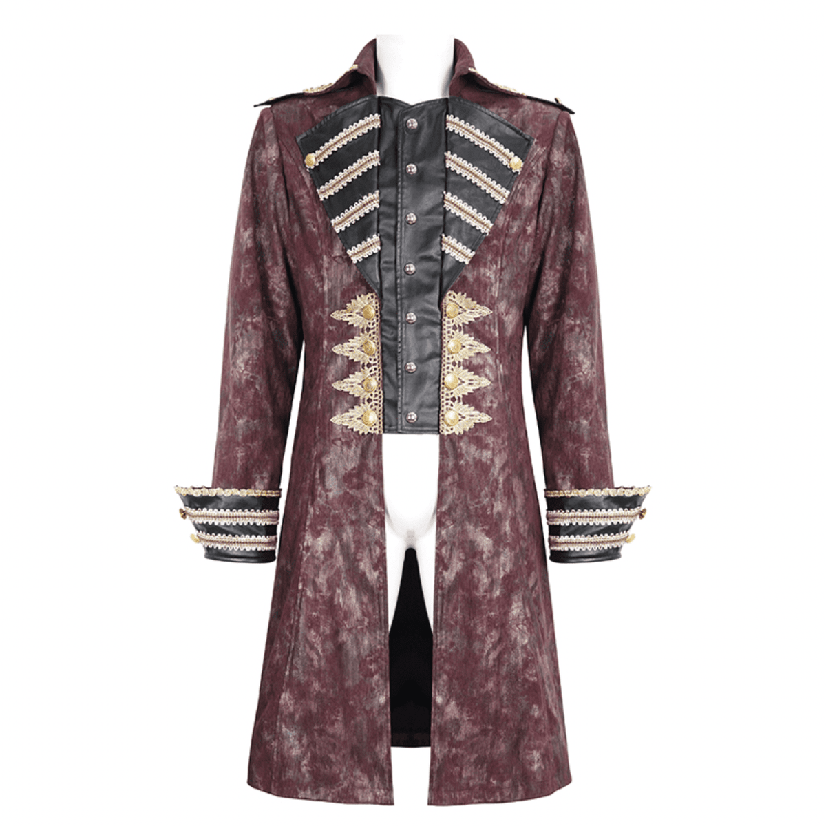 Dazzling Gold Embossed Washed Red Pirate Coat