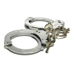 Deluxe Double Lock Stainless Steel Chained Handcuffs with Key - Fully Functional Locking Prop