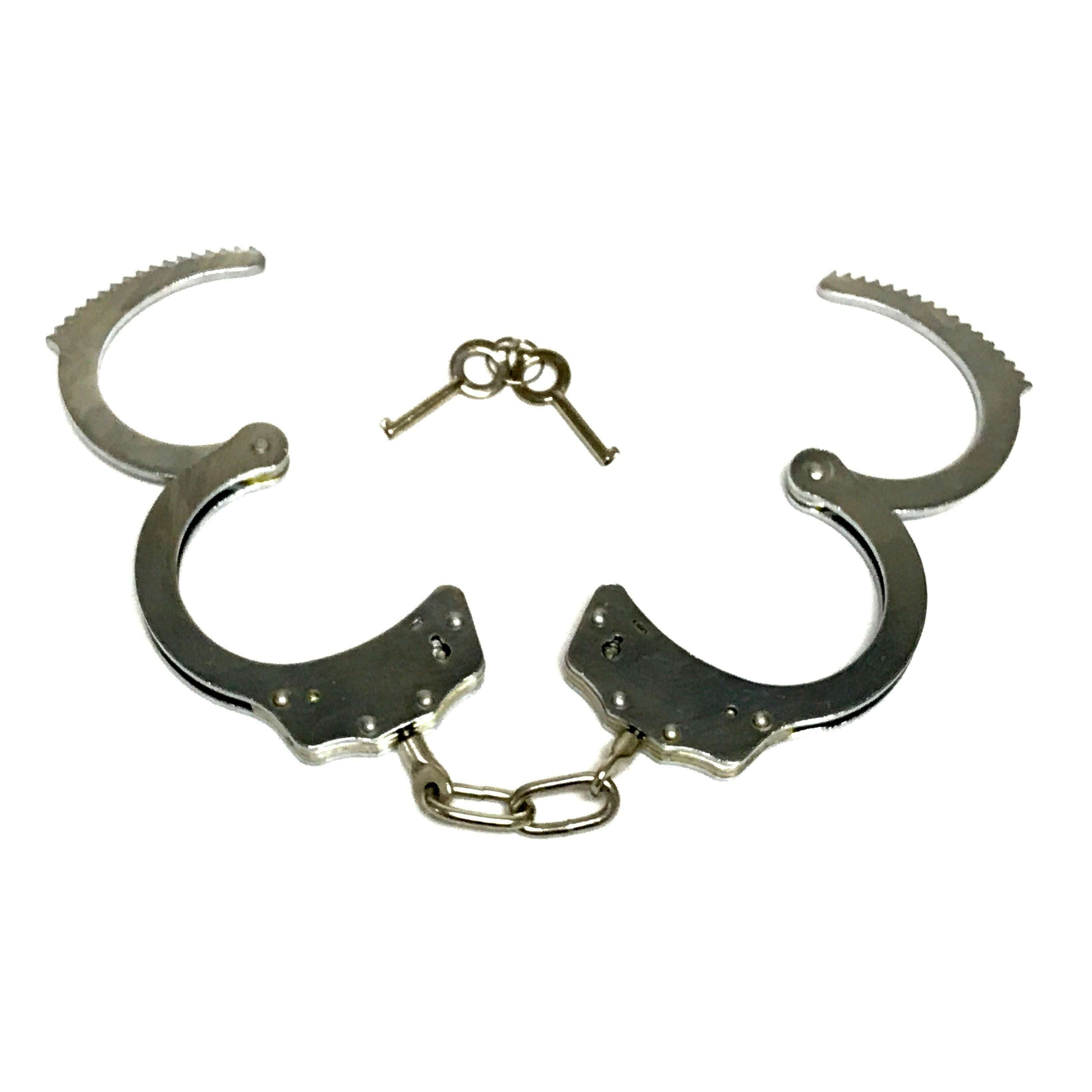 Deluxe Double Lock Stainless Steel Chained Handcuffs with Key - Fully Functional Locking Prop