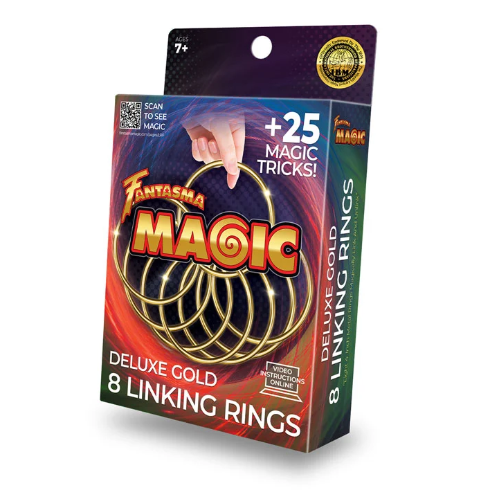 Deluxe Gold Linking Rings Illusion Kit w/ 25 Magic Tricks