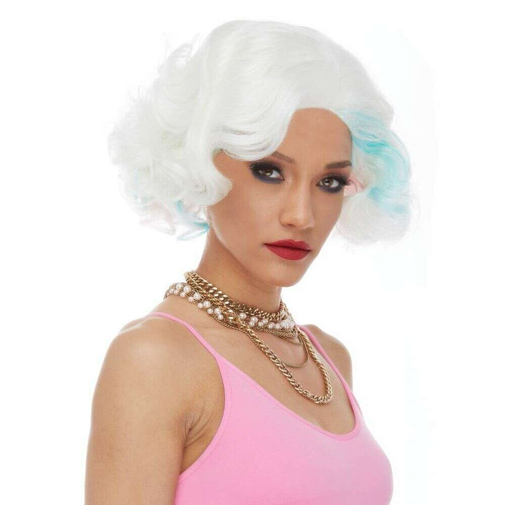 Deluxe White Euphoria Wig w/ Pink & Blue Highlights