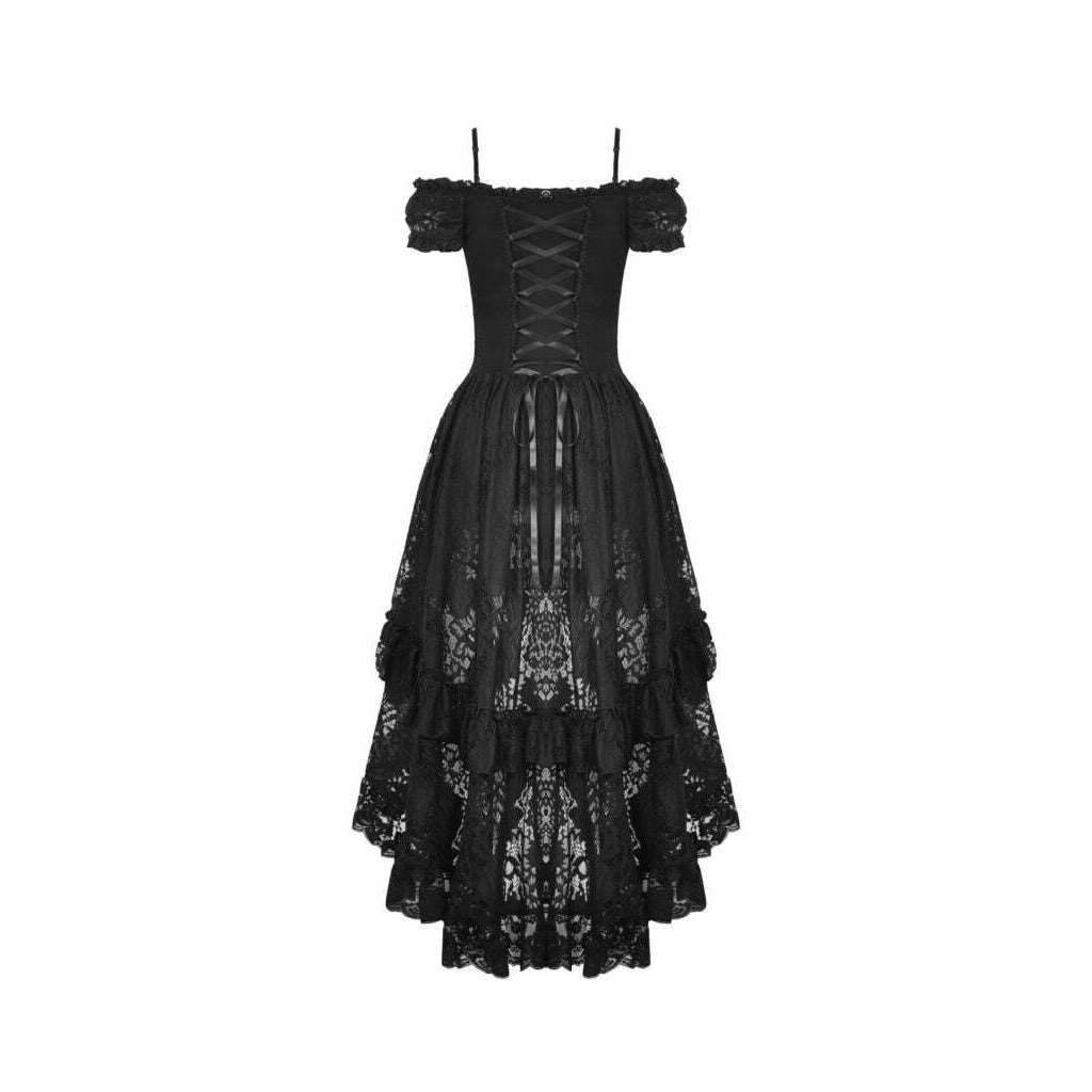 Elegant Black Lace Off Shoulder Dovetail Dress