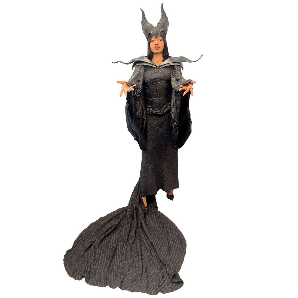 Elegant Fairytale Maleficent Adult Costume w/ Shoulder Pieces and Headpiece