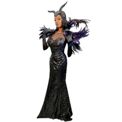 Fairytale Maleficent Adult Costume w/ Feather Headpiece and Collar