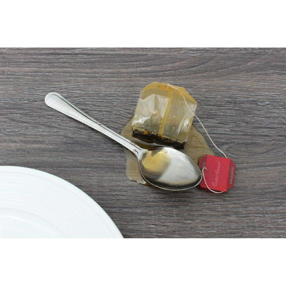 Fake Spilled Tea Bag with Spoon Prop