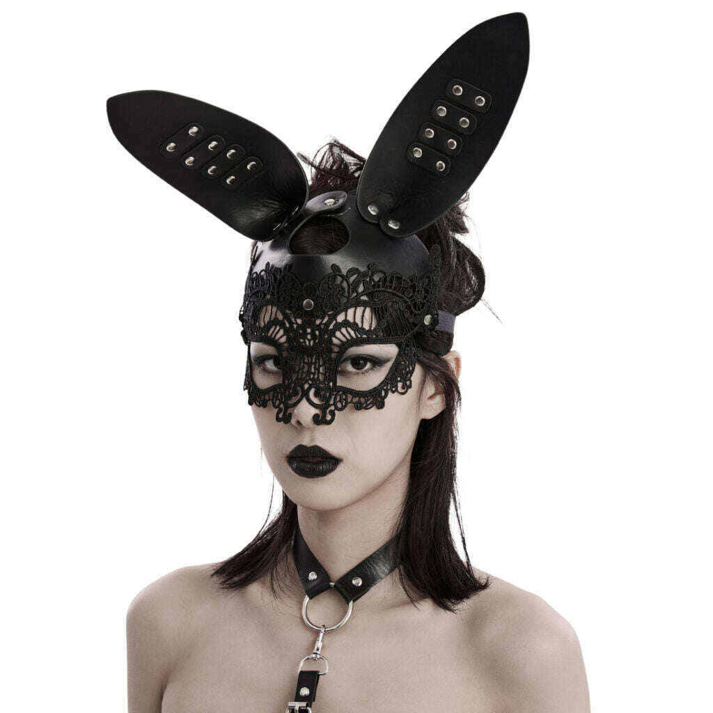 Faux Leather Gothic Lace Bunny Mask