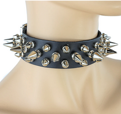 Hardcore Tree Spiked Black Leather Choker