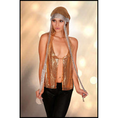 Flirty Mesh Metal Split Backless Halter Club Top