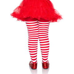 Girl's Red / White Striped Tights