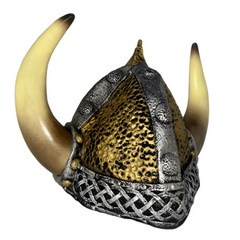 Gold and Silver Rubber Viking Horn Helmet