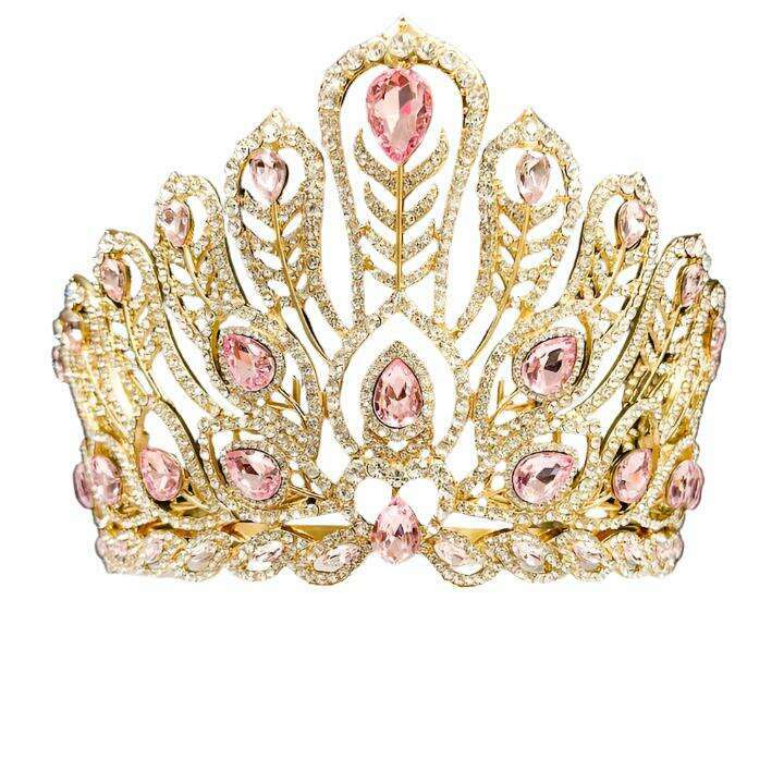 Gold Peacock Pink Crystal Crown