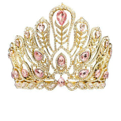 Gold Peacock Pink Crystal Crown