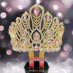 Gold Peacock Pink Crystal Crown