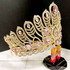 Gold Peacock Pink Crystal Crown