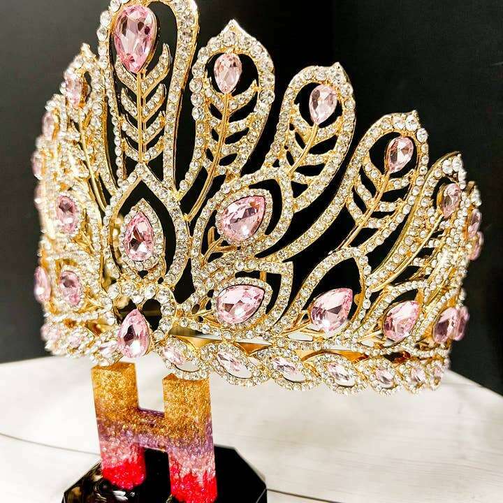 Gold Peacock Pink Crystal Crown