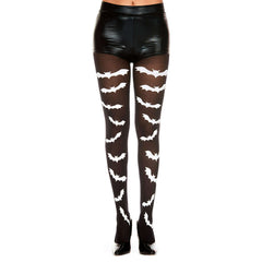 Gothic Black & White Bat Print Pantyhose