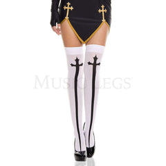 Gothic Cross Opaque Thigh Highs