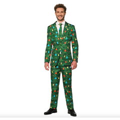 OppoSuits Green Christmas Tree Light Up Three Piece Suit