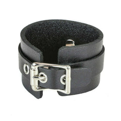 Hair Metal Black Leather Cuff Bracelet