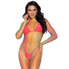 High Neck Rainbow Fishnet Bodysuit