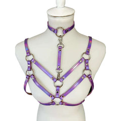 Holographic Double Strap Bra Harness & Choker Set