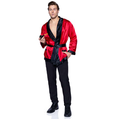 Hugh Bachelor Red Smoking Jacket & Pipe Adult Costume