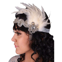 Ivory Feather Silver Flapper Headband