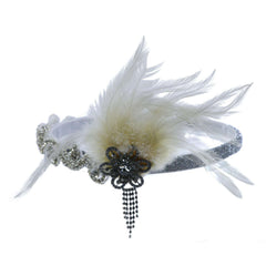 Ivory Feather Silver Flapper Headband