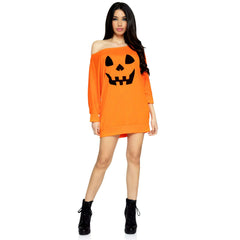 Jersey Orange Pumpkin Jack-O-Lantern Dress