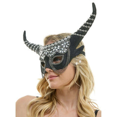 Jeweled Venetian Mask w/ Long Horns