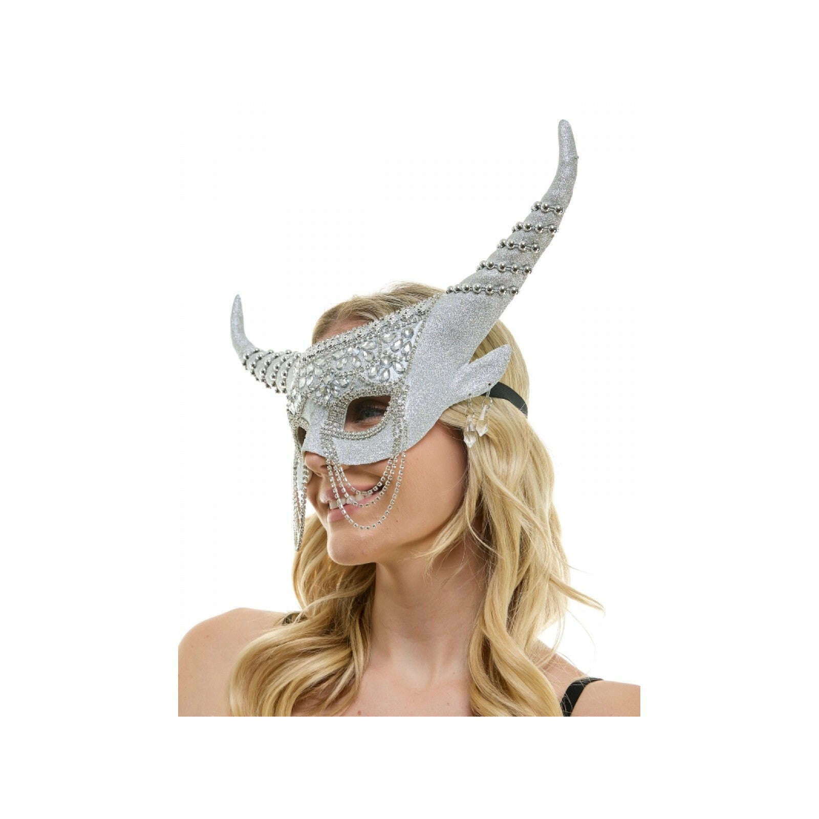 Jeweled Venetian Mask w/ Long Horns