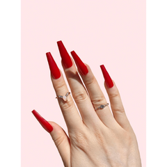 Kiss Red Long Coffin Shaped Press On Nails